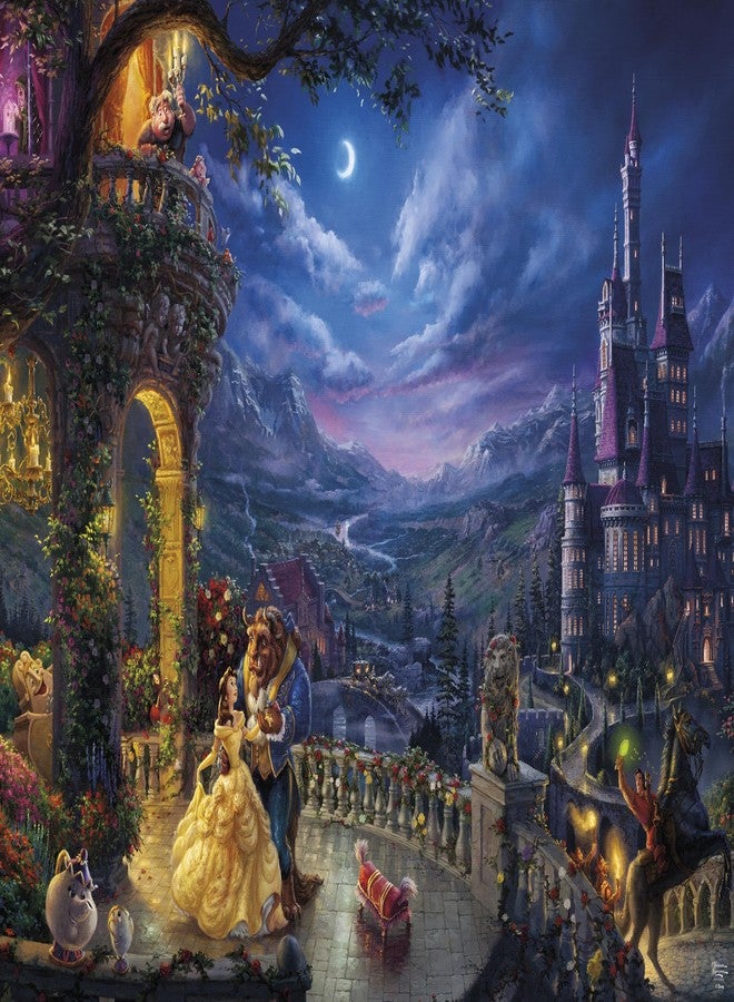 سيكو أحجية الصور المقطوعة Ceaco - Thomas Kinkade Disney Beauty & The Beast Dancing in the Moonlight، 1000 قطعة، صنع في الولايات المتحدة الأمريكية، ورق مقوى معاد تدويره عالي الجودة، ملصق ملون بالكامل - Image 1